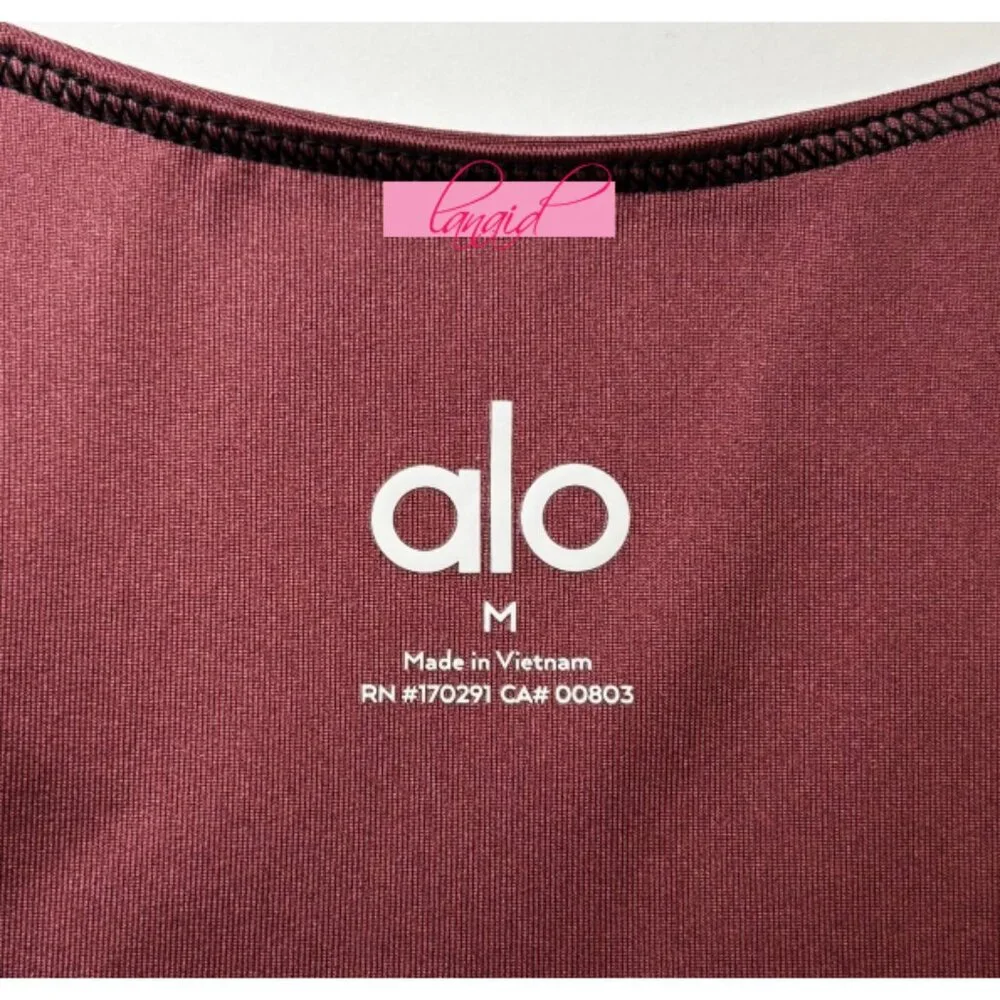 Alo Airlift Redefine Bra Burgundy Truffle Black Padded Sports Bralette Crop Top
